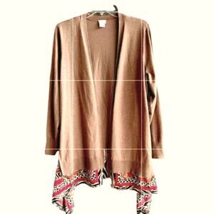 Chico's Heather Animal Print Scarf Hem Open Front Cardigan XL